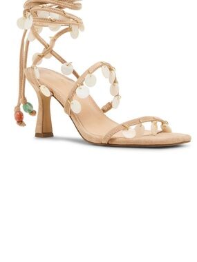 Never worn Madden Girl Beige Suede Lace-Up Heels with Shell Discs